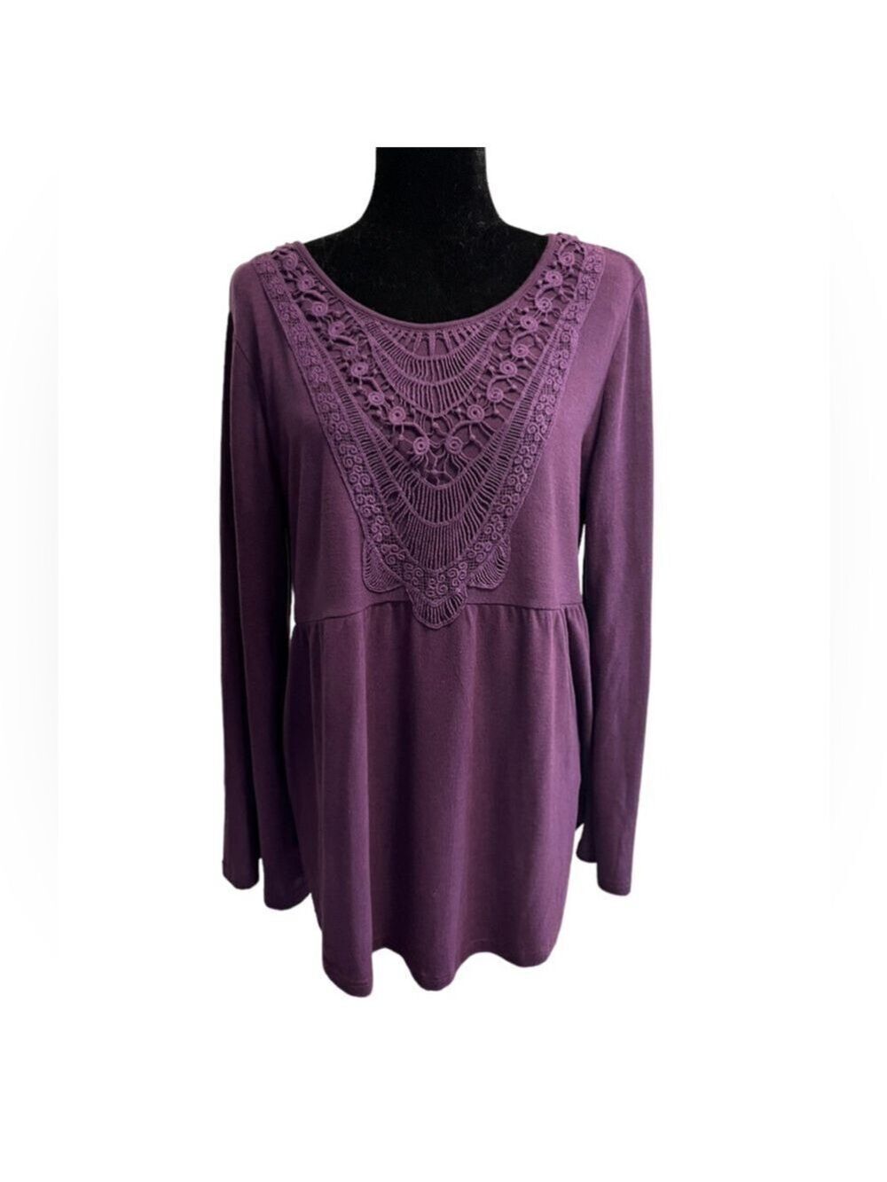 Weekend by Suzanne Betro Crochet Lace Detail Babydoll Top- Large
